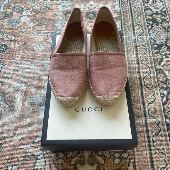 Gucci Pink GG Logo Canvas Espadrilles - Picture 1 of 10